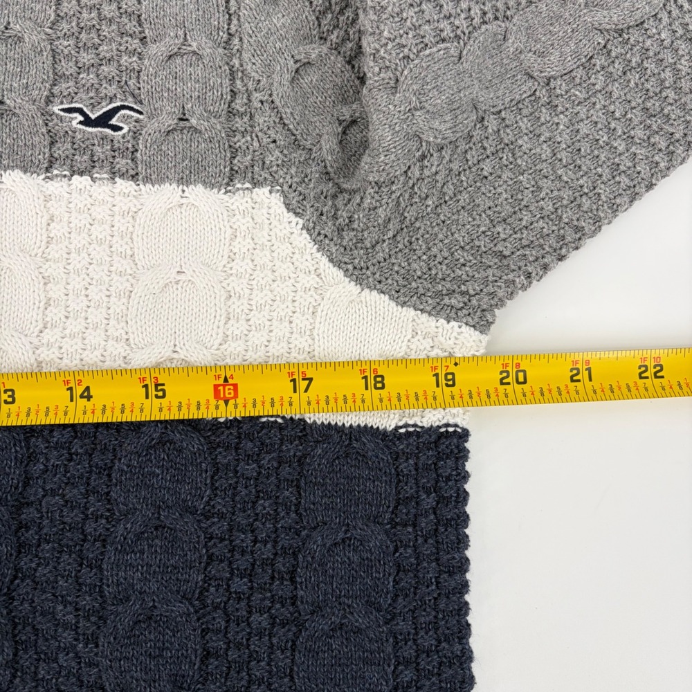 Hollister Sweater Cable Knit Colorblock Grey White Navy Preppy Small Cozy Comfy - Picture 7 of 8